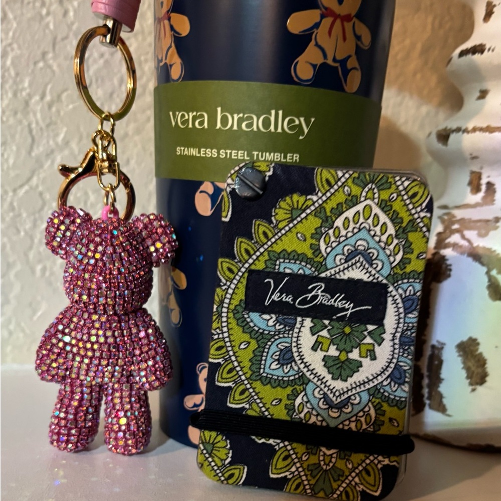BUNDLE: VERA BRADLEY: Blue Bear Tumbler with Pink Bear Keychain and Card Holder - Picture 10 of 11